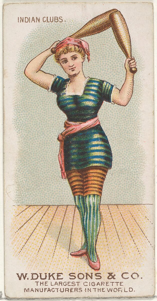 Indian Clubs, from the Gymnastic Exercises series (N77) for Duke brand cigarettes, Issued by W. Duke, Sons &amp; Co. (New York and Durham, N.C.), Commercial color lithograph 