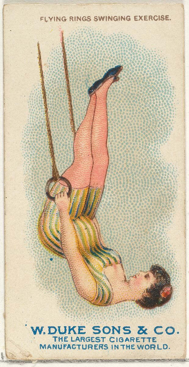 Flying Rings Swinging Exercise, from the Gymnastic Exercises series (N77) for Duke brand cigarettes, Issued by W. Duke, Sons &amp; Co. (New York and Durham, N.C.), Commercial color lithograph 