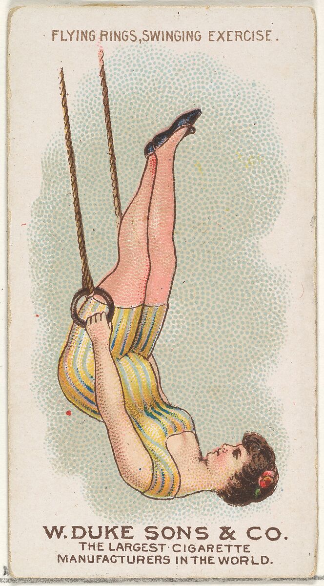Flying Rings Swinging Exercise, from the Gymnastic Exercises series (N77) for Duke brand cigarettes, Issued by W. Duke, Sons &amp; Co. (New York and Durham, N.C.), Commercial color lithograph 