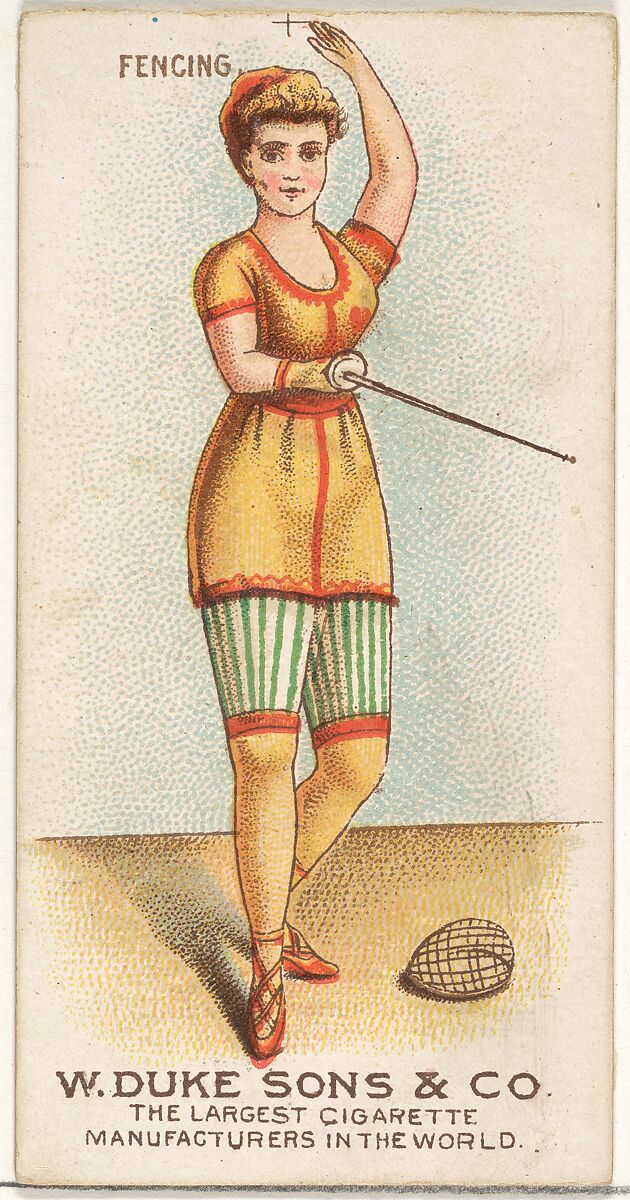 Fencing, from the Gymnastic Exercises series (N77) for Duke brand cigarettes, Issued by W. Duke, Sons &amp; Co. (New York and Durham, N.C.), Commercial color lithograph 