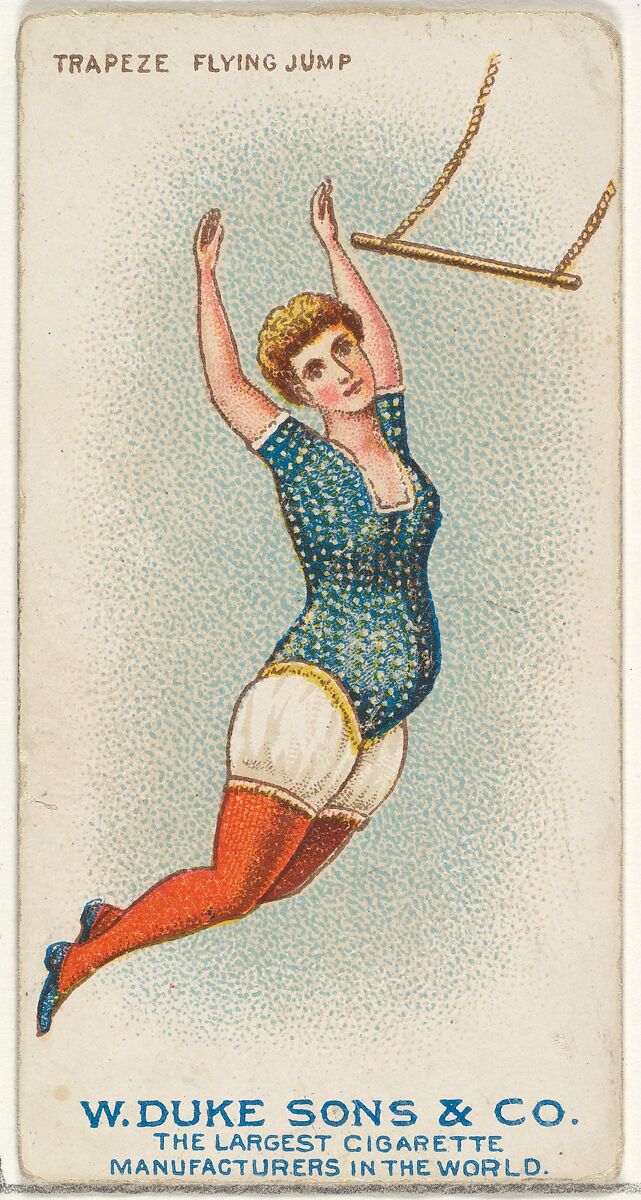 Trapeze, Flying Jump, from the Gymnastic Exercises series (N77) for Duke brand cigarettes, Issued by W. Duke, Sons &amp; Co. (New York and Durham, N.C.), Commercial color lithograph 
