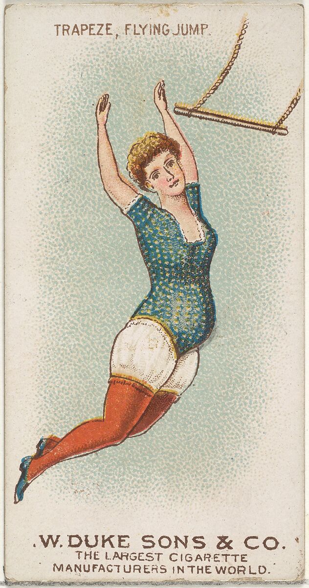 Trapeze, Flying Jump, from the Gymnastic Exercises series (N77) for Duke brand cigarettes, Issued by W. Duke, Sons &amp; Co. (New York and Durham, N.C.), Commercial color lithograph 
