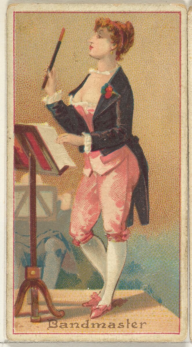 Bandmaster, from the Occupations of Women series (N502) for Frishmuth's Tobacco Company, Issued by Frishmuth&#39;s Tobacco Company (American)  , Philadelphia, Commercial color lithograph 