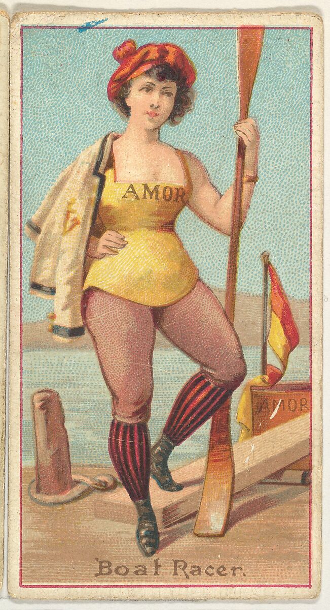 Boat Racer, from the Occupations of Women series (N502) for Frishmuth's Tobacco Company, Issued by Frishmuth&#39;s Tobacco Company (American)  , Philadelphia, Commercial color lithograph 