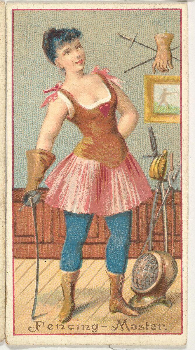 Fencing Master, from the Occupations of Women series (N502) for Frishmuth's Tobacco Company, Issued by Frishmuth&#39;s Tobacco Company (American)  , Philadelphia, Commercial color lithograph 