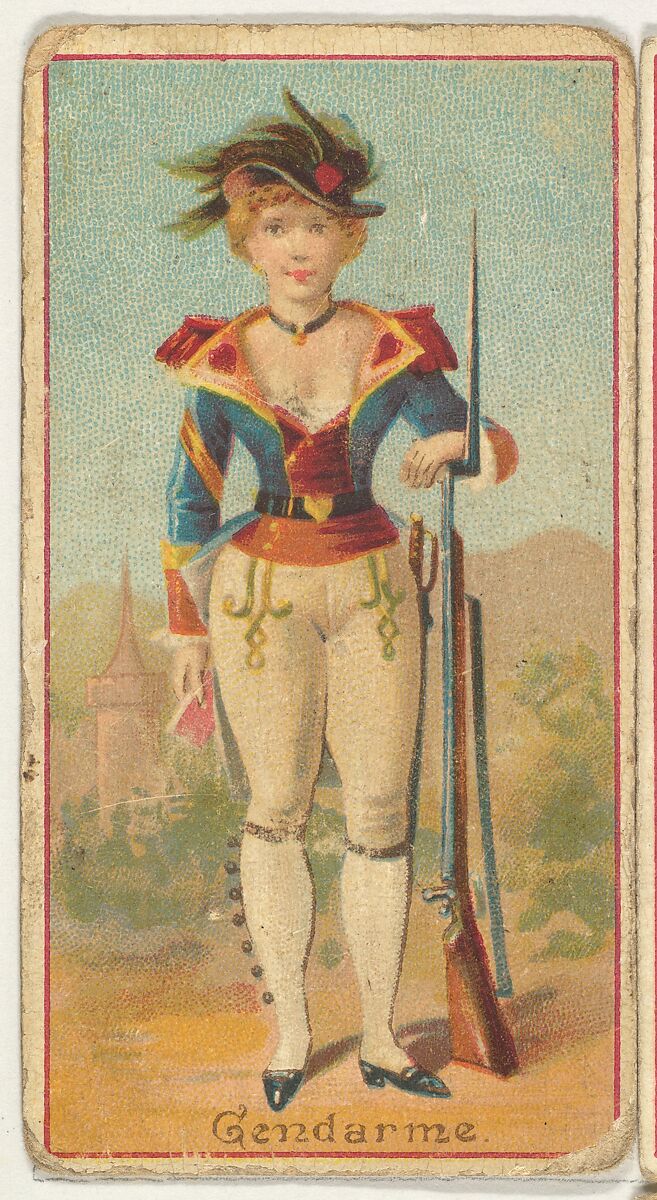 Gendarme, from the Occupations of Women series (N502) for Frishmuth's Tobacco Company, Issued by Frishmuth&#39;s Tobacco Company (American)  , Philadelphia, Commercial color lithograph 
