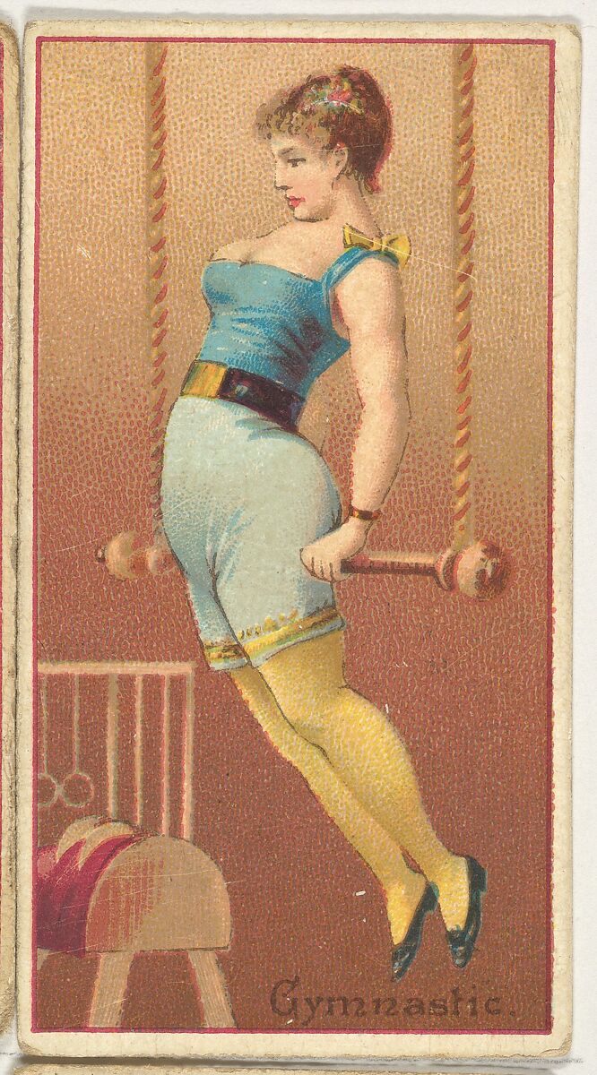 Gymnastic, from the Occupations of Women series (N502) for Frishmuth's Tobacco Company, Issued by Frishmuth&#39;s Tobacco Company (American)  , Philadelphia, Commercial color lithograph 