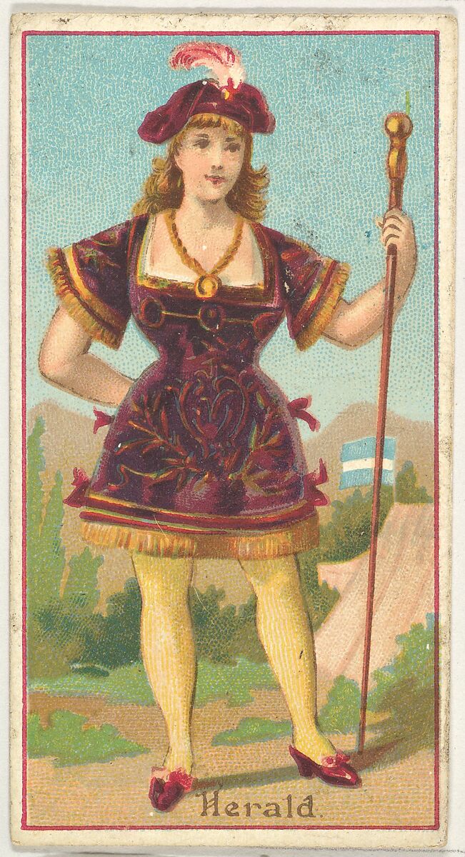 Herald, from the Occupations of Women series (N502) for Frishmuth's Tobacco Company, Issued by Frishmuth&#39;s Tobacco Company (American)  , Philadelphia, Commercial color lithograph 