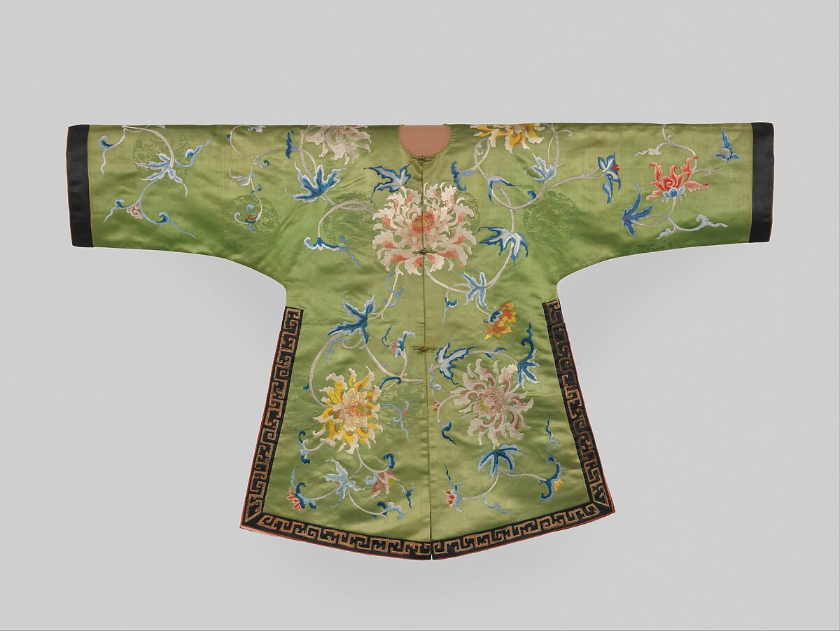 Jacket for a Theatrical Costume, Silk embroidery on silk satin damask; bands: silk and metallic-thread embroidery on silk satin, China 