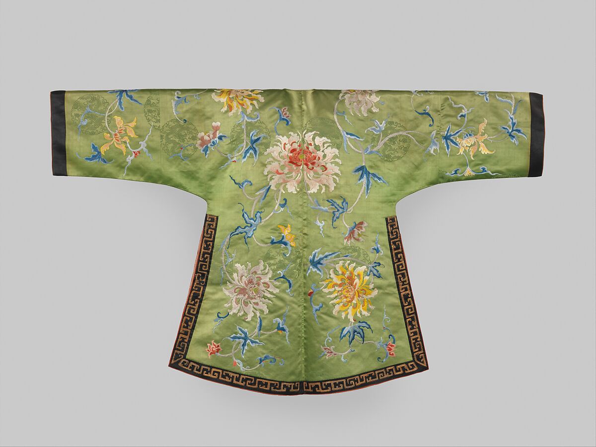 Jacket for a Theatrical Costume, Silk embroidery on silk satin damask; bands: silk and metallic-thread embroidery on silk satin, China