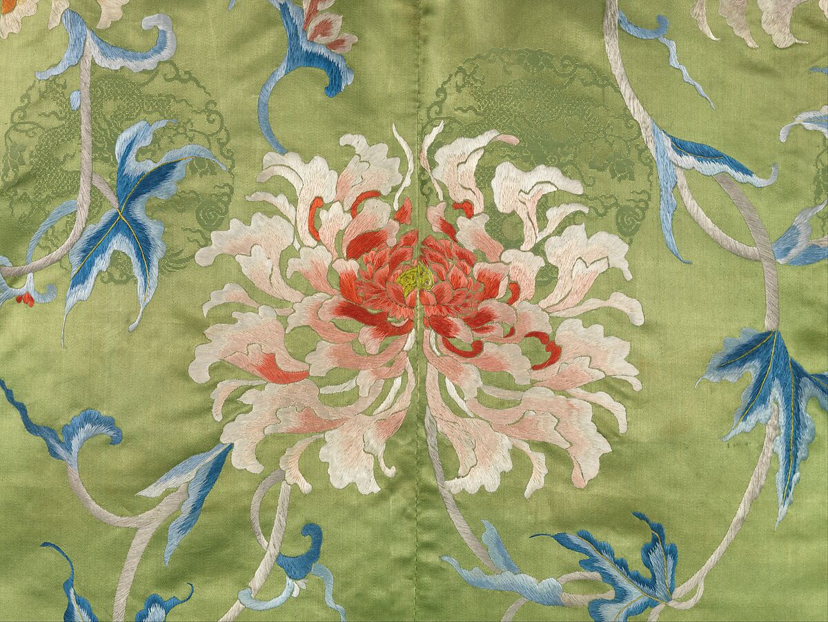 Jacket for a Theatrical Costume, Silk embroidery on silk satin damask; bands: silk and metallic-thread embroidery on silk satin, China