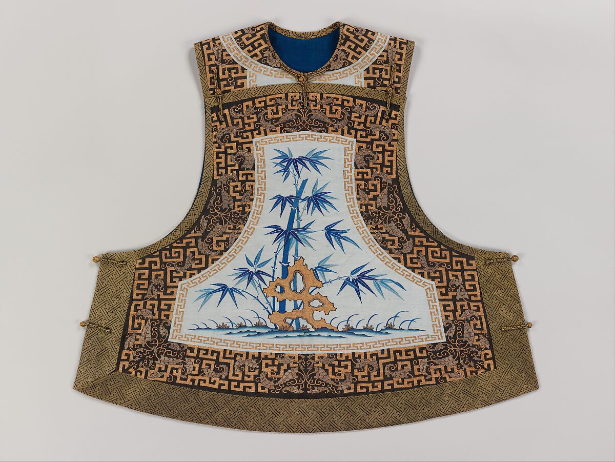 Woman's Sleeveless Jacket with Bamboo and Rock, Silk and metallic thread tapestry (kesi), China 