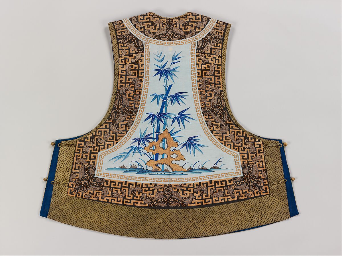 Woman's Sleeveless Jacket with Bamboo and Rock, Silk and metallic thread tapestry (kesi), China