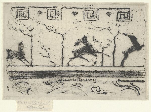Stags, A Study for the Decoration of a Frame, Théodore Roussel (French, Lorient, Brittany 1847–1926 St. Leonards-on-Sea, Sussex), Softground etching 
