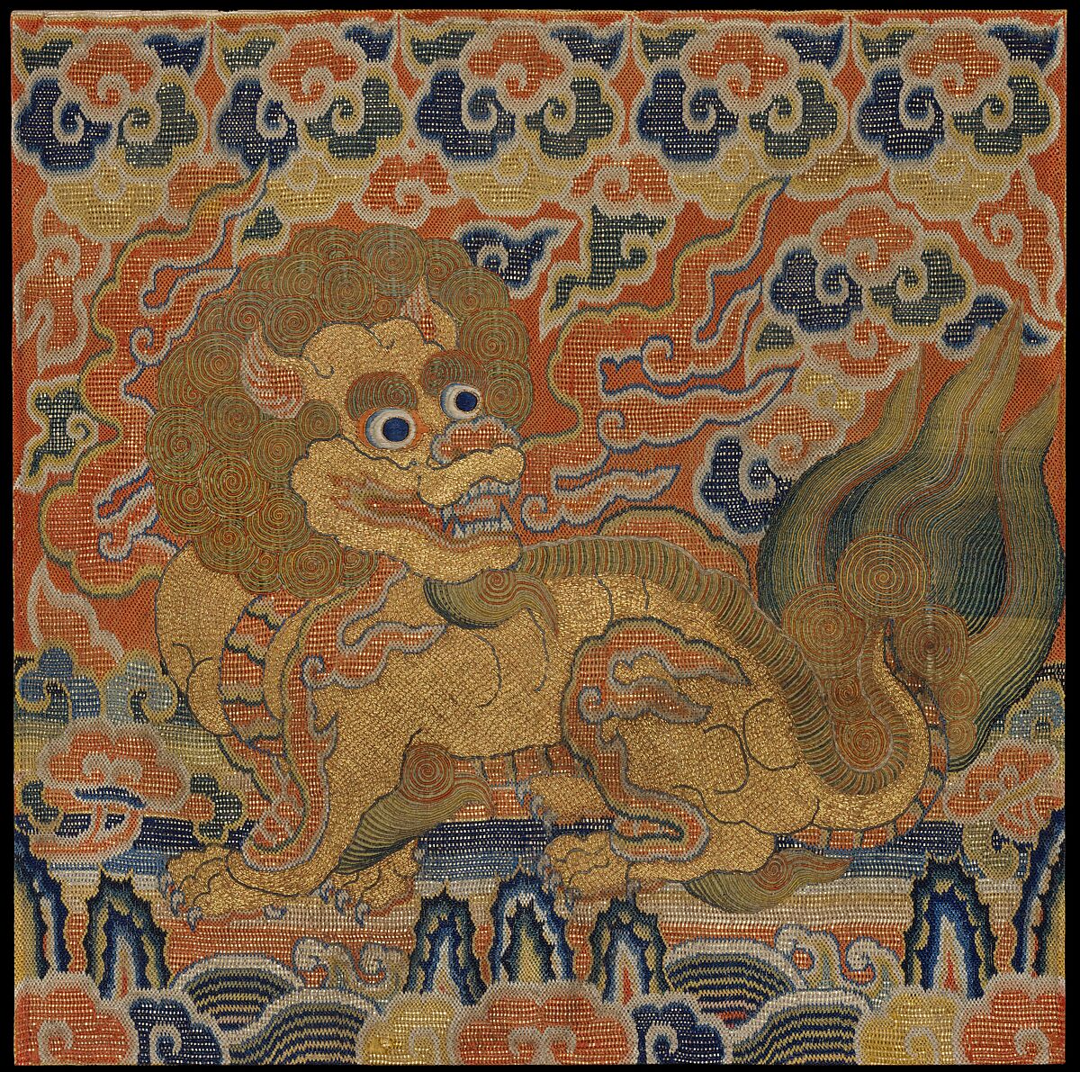 Rank Badge with Lion, Silk and metallic-thread embroidery on silk gauze, China