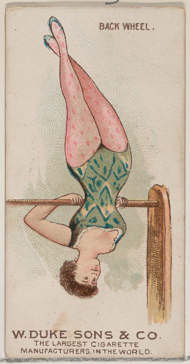 Back Wheel, from the Gymnastic Exercises series (N77) for Duke brand cigarettes, Issued by W. Duke, Sons &amp; Co. (New York and Durham, N.C.), Commercial color lithograph 
