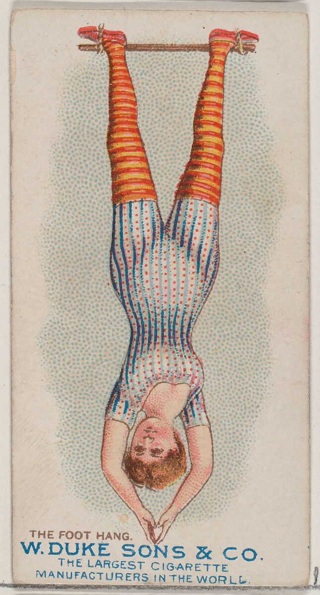The Foot Hang, from the Gymnastic Exercises series (N77) for Duke brand cigarettes, Issued by W. Duke, Sons &amp; Co. (New York and Durham, N.C.), Commercial color lithograph 