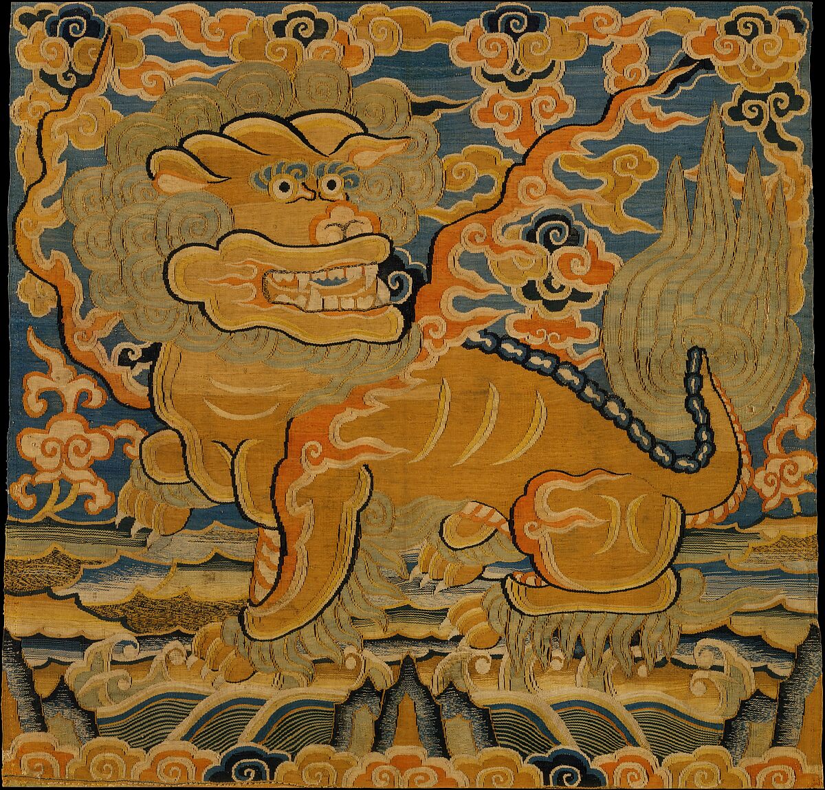 Rank Badge with Lion, Silk and metallic-thread tapestry (kesi), China 