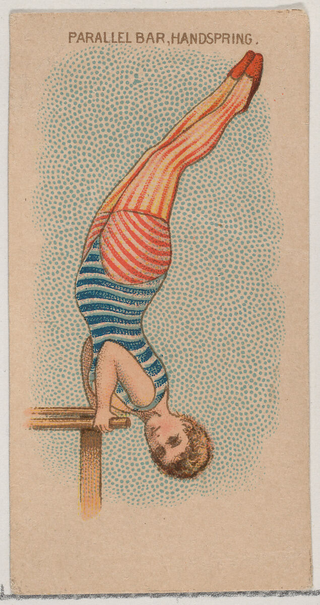 Parallel Bar, Handspring, from the Gymnastic Exercises series (N77) for Duke brand cigarettes, Issued by W. Duke, Sons &amp; Co. (New York and Durham, N.C.), Commercial color lithograph 