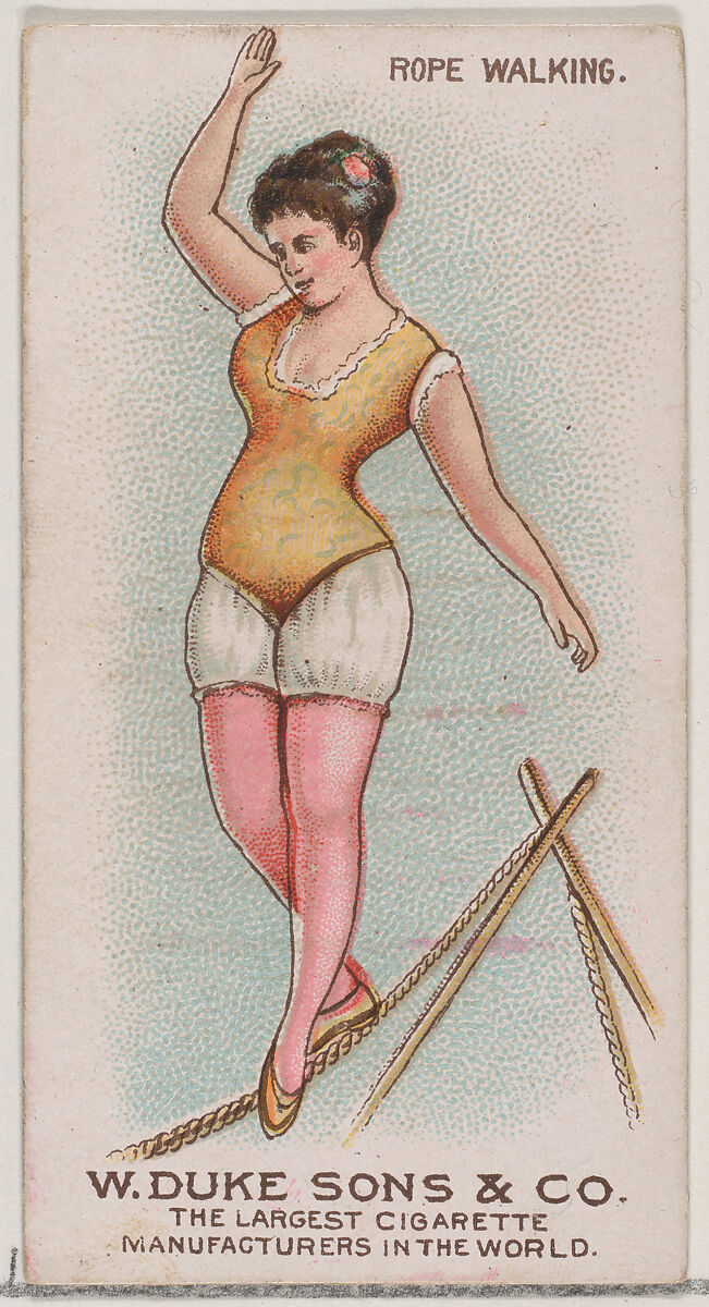 Rope Walking, from the Gymnastic Exercises series (N77) for Duke brand cigarettes, Issued by W. Duke, Sons &amp; Co. (New York and Durham, N.C.), Commercial color lithograph 