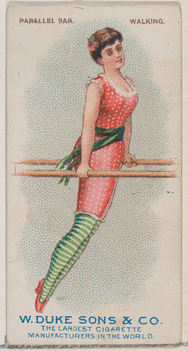 Parallel Bar, Walking, from the Gymnastic Exercises series (N77) for Duke brand cigarettes, Issued by W. Duke, Sons &amp; Co. (New York and Durham, N.C.), Commercial color lithograph 