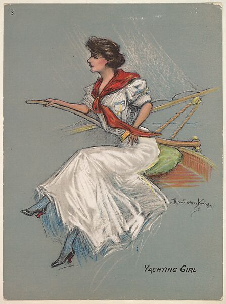 Yachting Girl, from the series "Hamilton King Girls" (T7, Type 6, Sports Girls), issued by Turkish Trophies Cigarettes, Hamilton King (American, 1871–1941), Commercial color lithograph 