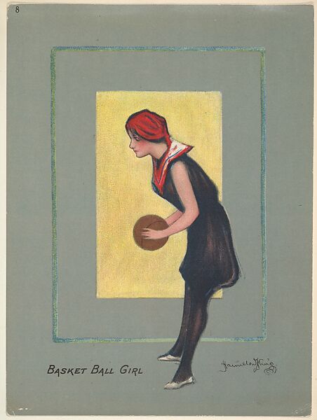 Basket Ball Girl, from the series "Hamilton King Girls" (T7, Type 6, Sports Girls), issued by Turkish Trophies Cigarettes, Hamilton King (American, 1871–1941), Commercial color lithograph 