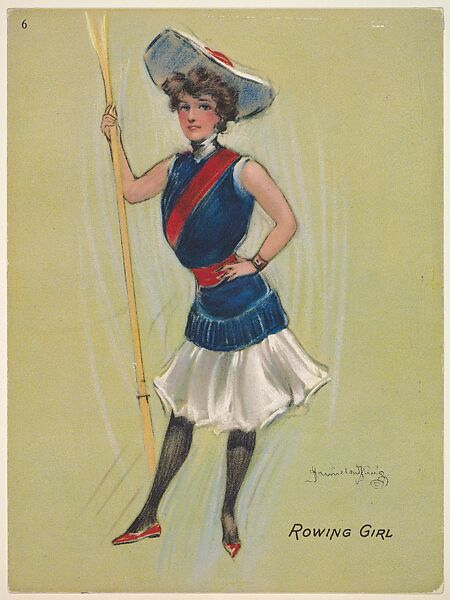 Rowing Girl, from the series "Hamilton King Girls" (T7, Type 6, Sports Girls), issued by Turkish Trophies Cigarettes, Hamilton King (American, 1871–1941), Commercial color lithograph 