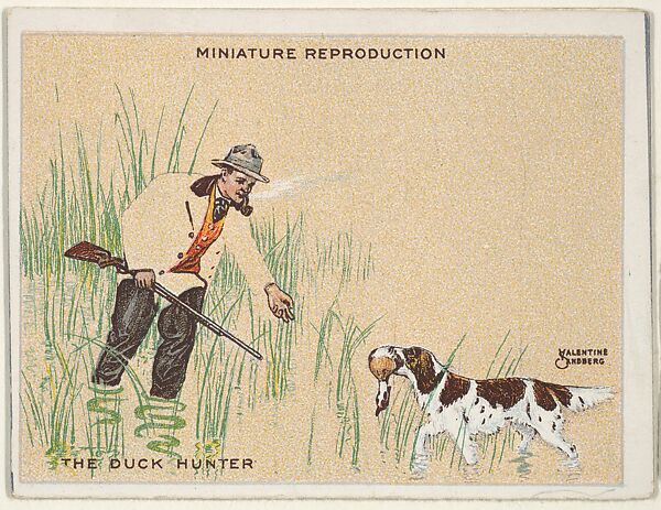 Card 314, The Duck Hunter, from the series "Artistic Pictures" (T32), issued by Liggett & Myers Tobacco Company to promote Richmond Straight Cut Cigarettes, Valentine Sandberg, Commercial color lithograph 