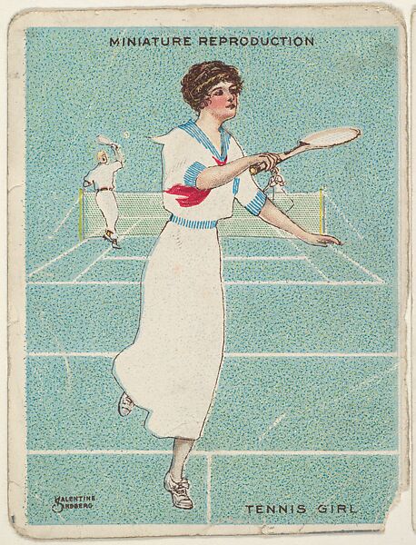 Card 308, Tennis Girl, from the series "Artistic Pictures" (T32), issued by Liggett & Myers Tobacco Company to promote Richmond Straight Cut Cigarettes, Valentine Sandberg, Commercial color lithograph 