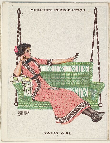Card 313, Swing Girl, from the series "Artistic Pictures" (T32), issued by Liggett & Myers Tobacco Company to promote Richmond Straight Cut Cigarettes, Valentine Sandberg, Commercial color lithograph 