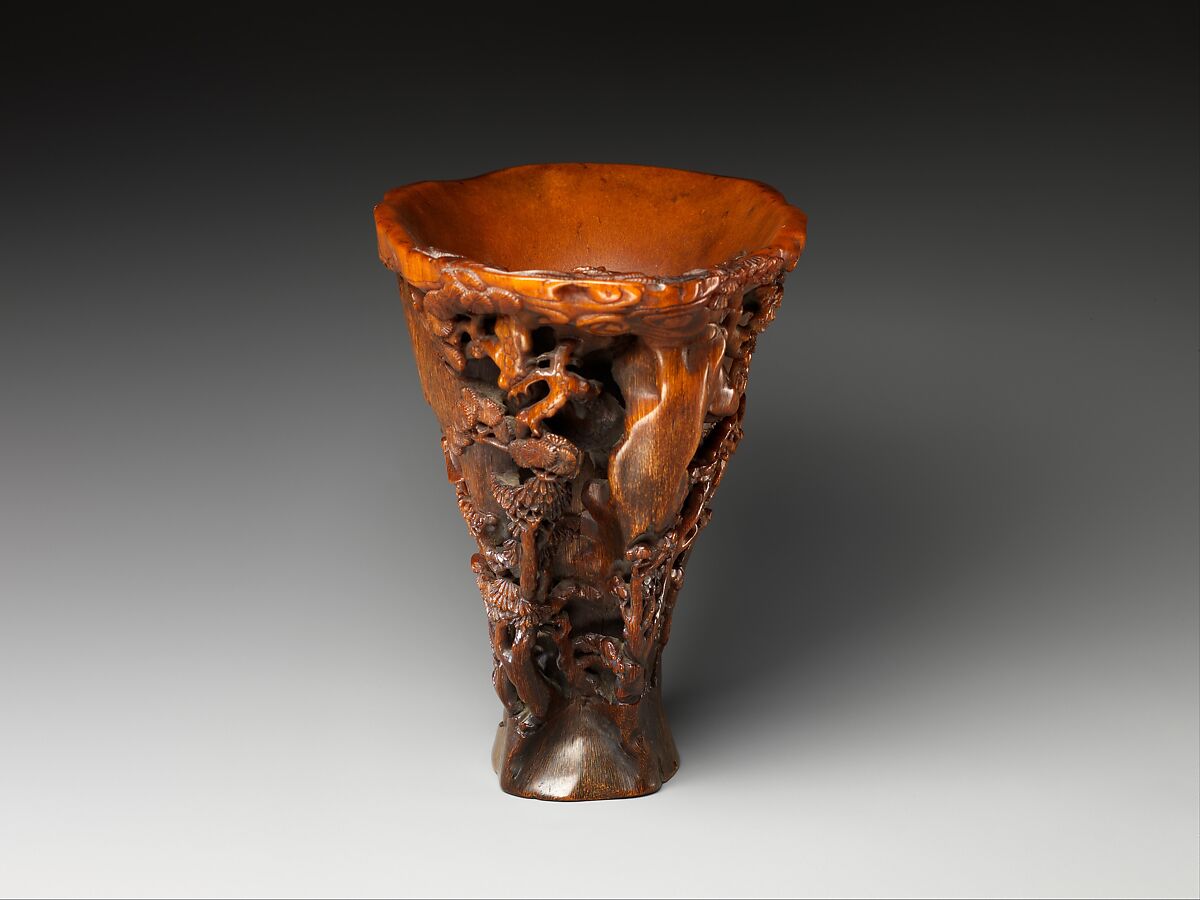 Cup with figures in a landscape, Rhinoceros horn, China