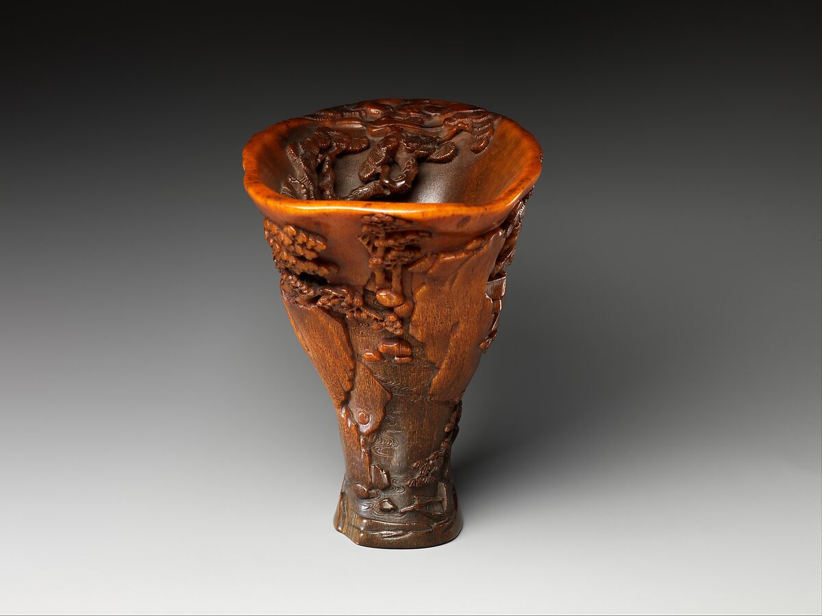 Cup with figures in a landscape, Rhinoceros horn, China