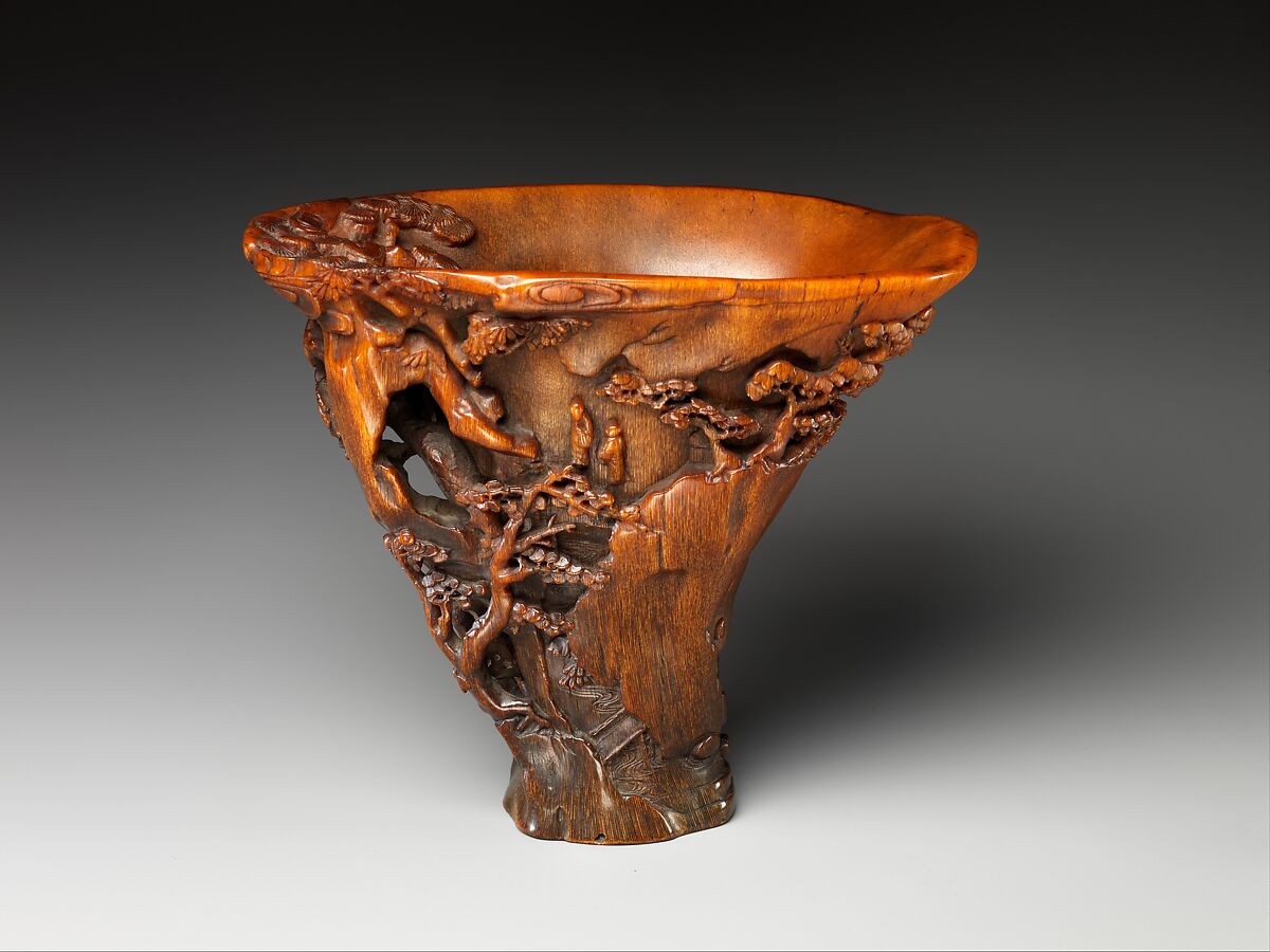 Cup with figures in a landscape, Rhinoceros horn, China
