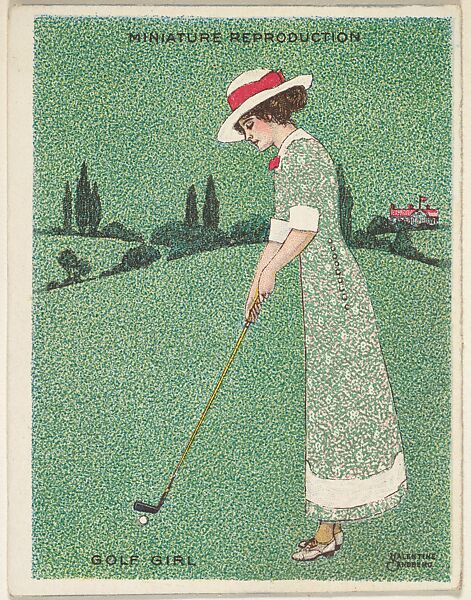 Card 310, Golf Girl, from the series "Artistic Pictures" (T32), issued by Liggett & Myers Tobacco Company to promote Richmond Straight Cut Cigarettes, Valentine Sandberg, Commercial color lithograph 