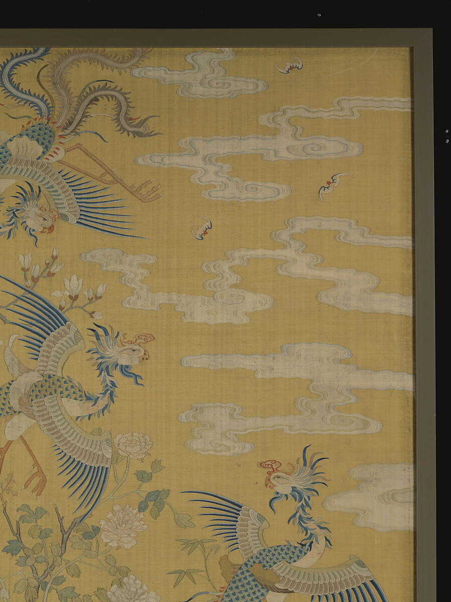 Panel with five phoenixes in a garden, Silk tapestry (kesi), China