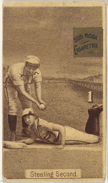 Card 1, Stealing Second, from the series "Women Baseball Players" (N508), issued by Pacholder Tobacco to promote Sub Rosa Cigarettes, Issued by Pacholder Tobacco, Photolithograph 