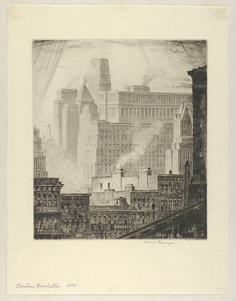 Downtown Manhattan, Albert E. Flanagan (American, Newark, New Jersey 1884–1969 New York), Etching 