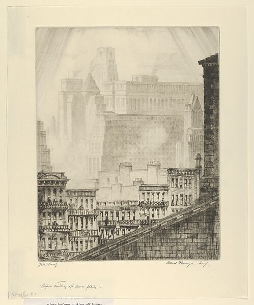 Downtown Manhattan, Albert E. Flanagan (American, Newark, New Jersey 1884–1969 New York), Etching and drypoint 
