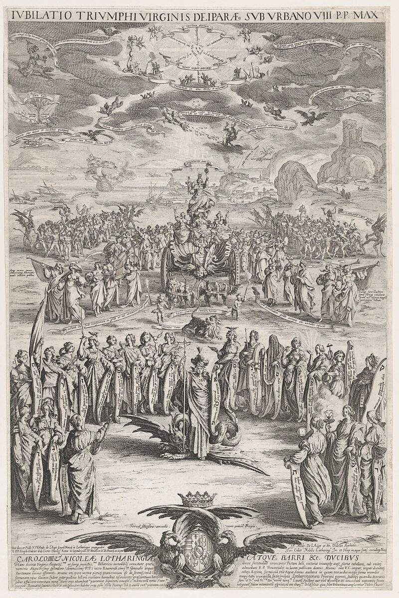 La Petite Thèse estampe appelée aussi Le Triomphe de La Vierge et Jubilé de La Vierge (The Small Thesis, also called The Triumph o fthe Virgin and Jubilee of the Virgin), Jacques Callot (French, Nancy 1592–1635 Nancy), Etching; third state of three (Lieure) 