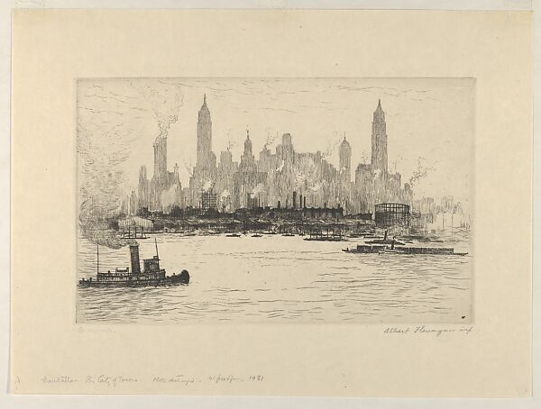Manhattan, The City of Towers, Albert E. Flanagan (American, Newark, New Jersey 1884–1969 New York), Etching 