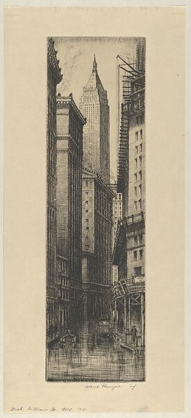 Dusk, William Street, Albert E. Flanagan (American, Newark, New Jersey 1884–1969 New York), Etching 