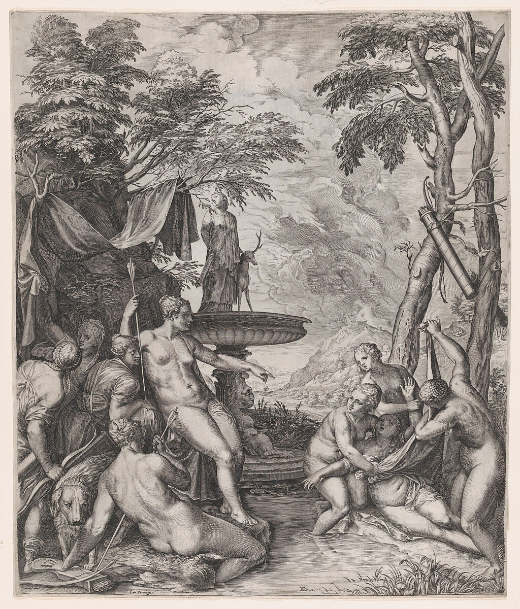Diana Discovering Callisto's Pregnancy, Cornelis Cort (Netherlandish, Hoorn ca. 1533–1578 Rome), Engraving 