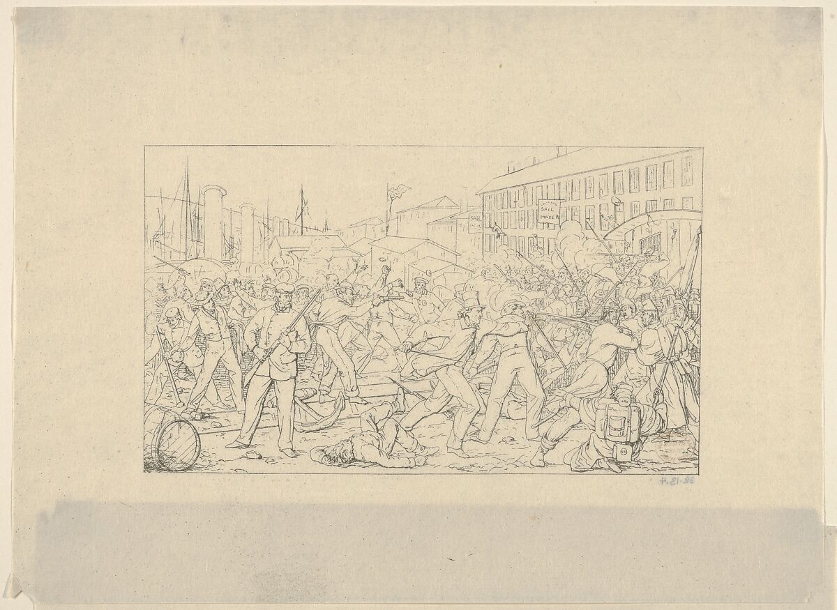 Battle in Baltimore, April 19, 1861 (from Confederate War Etchings), Adalbert John Volck (American (born Germany), Augsburg 1828–1912 Baltimore, Maryland), Etching 