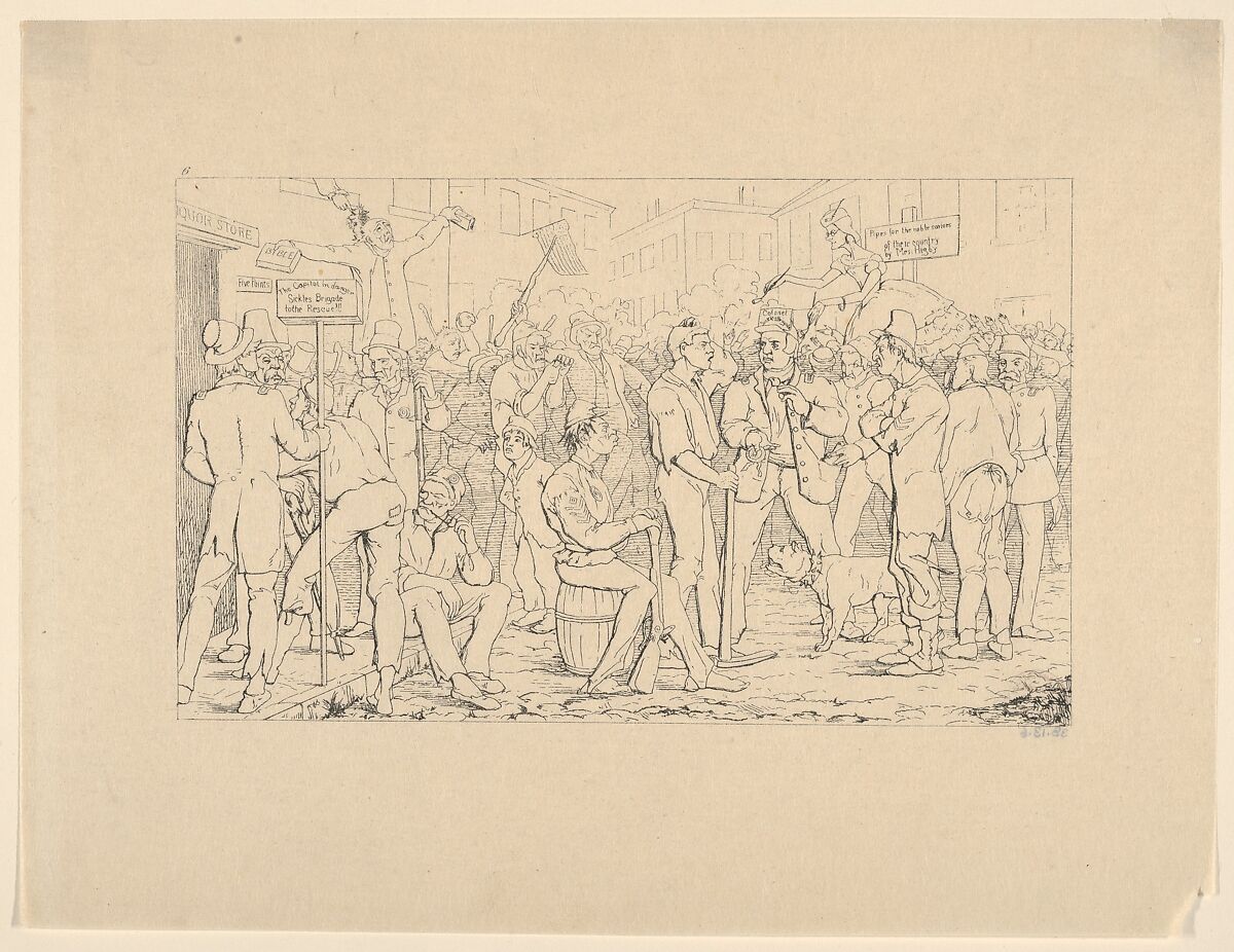 Enlistment of Sickles' Brigade, New York (from Confederate War Etchings), Adalbert John Volck (American (born Germany), Augsburg 1828–1912 Baltimore, Maryland), Etching 