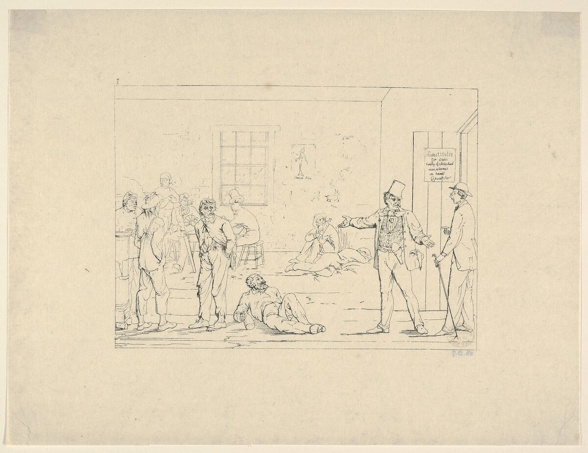 Buying a Substitute in the North during the War (from Confederate War Etchings), Adalbert John Volck (American (born Germany), Augsburg 1828–1912 Baltimore, Maryland), Etching 