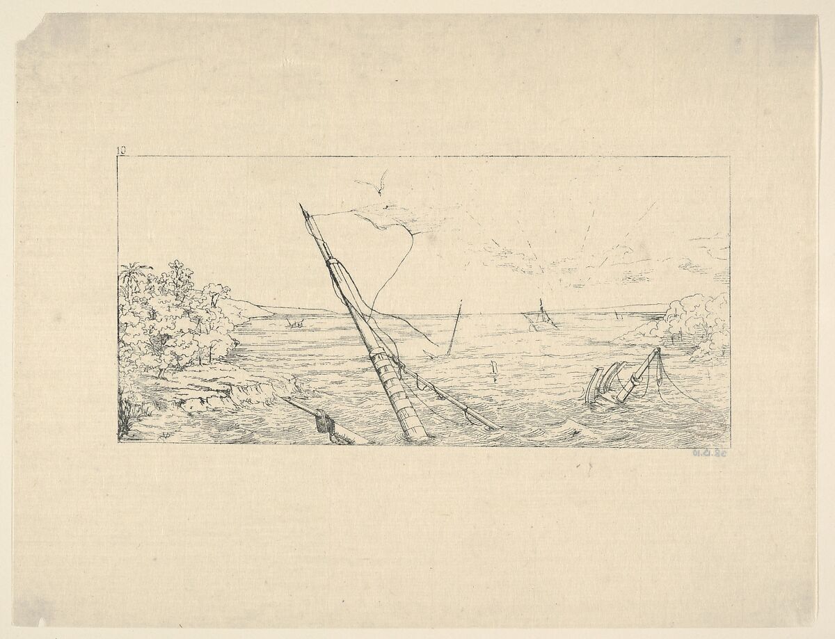 Stone Blockade off Charleston, South Carolina (from Confederate War Etchings), Adalbert John Volck (American (born Germany), Augsburg 1828–1912 Baltimore, Maryland), Etching 