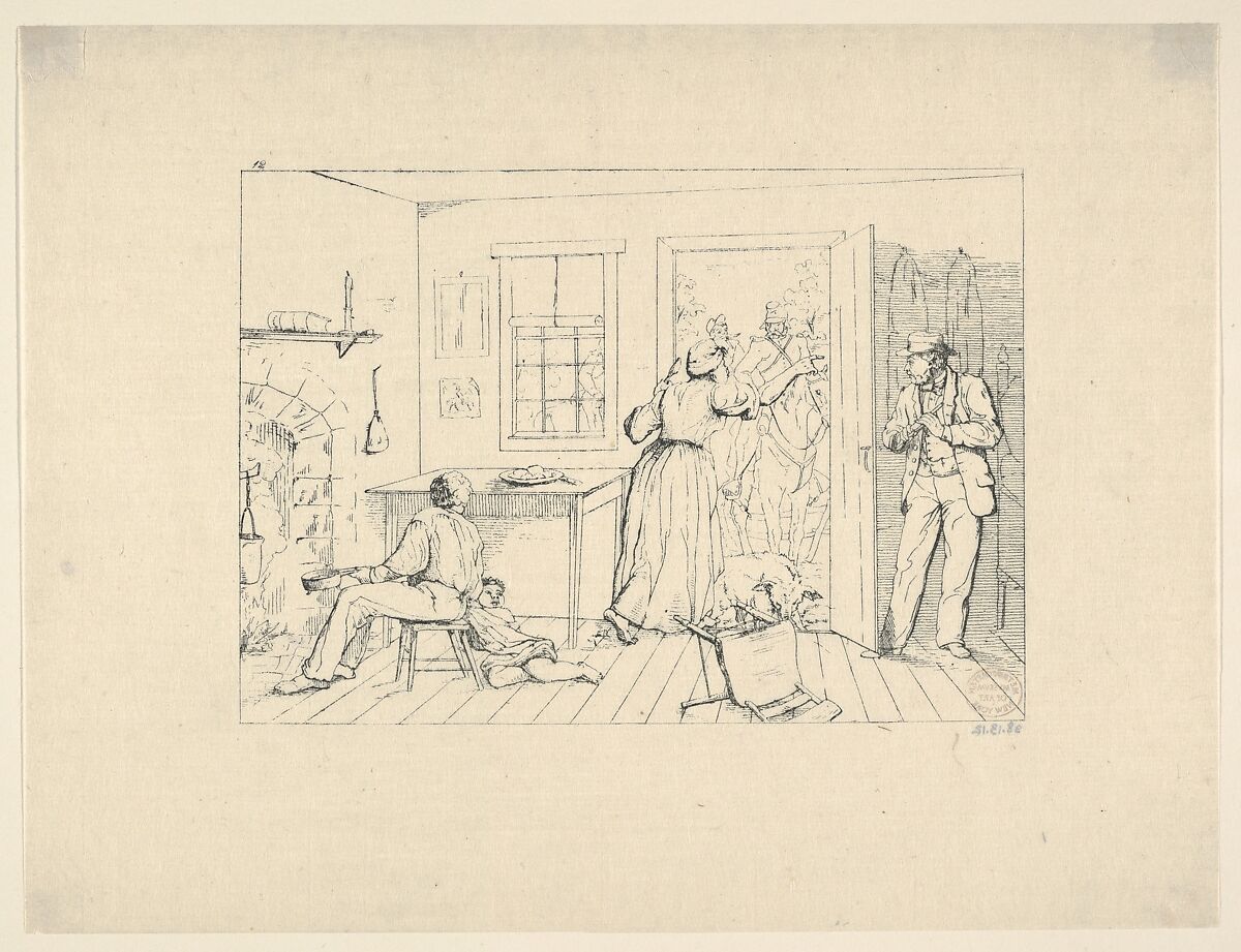 Enslaved Women Concealing their Master from a Search Party (from Confederate War Etchings), Adalbert John Volck (American (born Germany), Augsburg 1828–1912 Baltimore, Maryland), Etching 