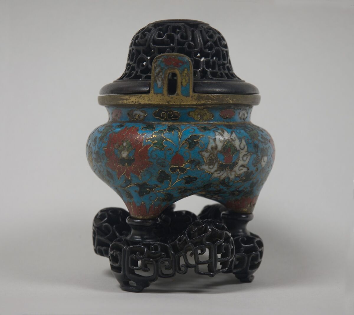 Incense burner with lotus scrolls, Cloisonné enamel, China 