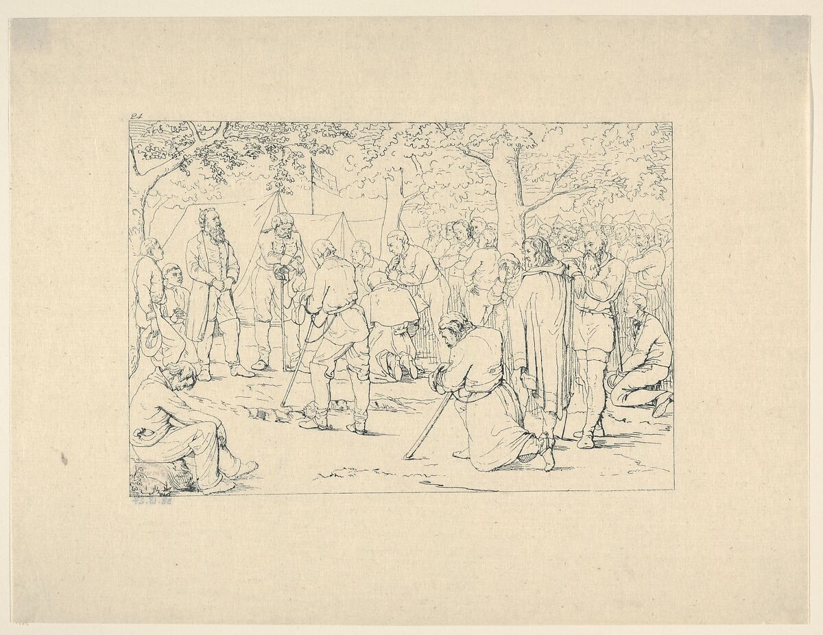 Prayer in Stonewall Jackson's Camp (from Confederate War Etchings), Adalbert John Volck (American (born Germany), Augsburg 1828–1912 Baltimore, Maryland), Etching 